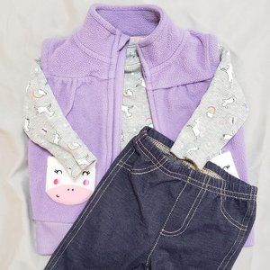 Baby girl long sleeve unicorn outfit, 6-9 months